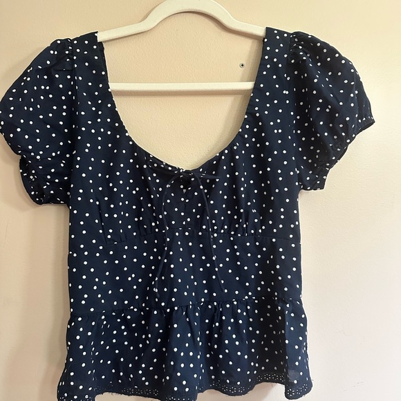 Hollister Navy Polka Dot Peplum Top - Picture 5 of 12